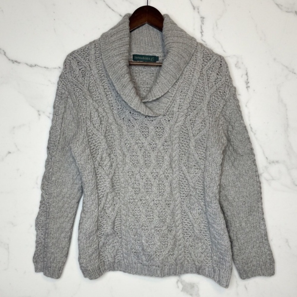 Irelands Eye Wool Sweater Fisherman's Cable Knit Women's Large‎ Gray